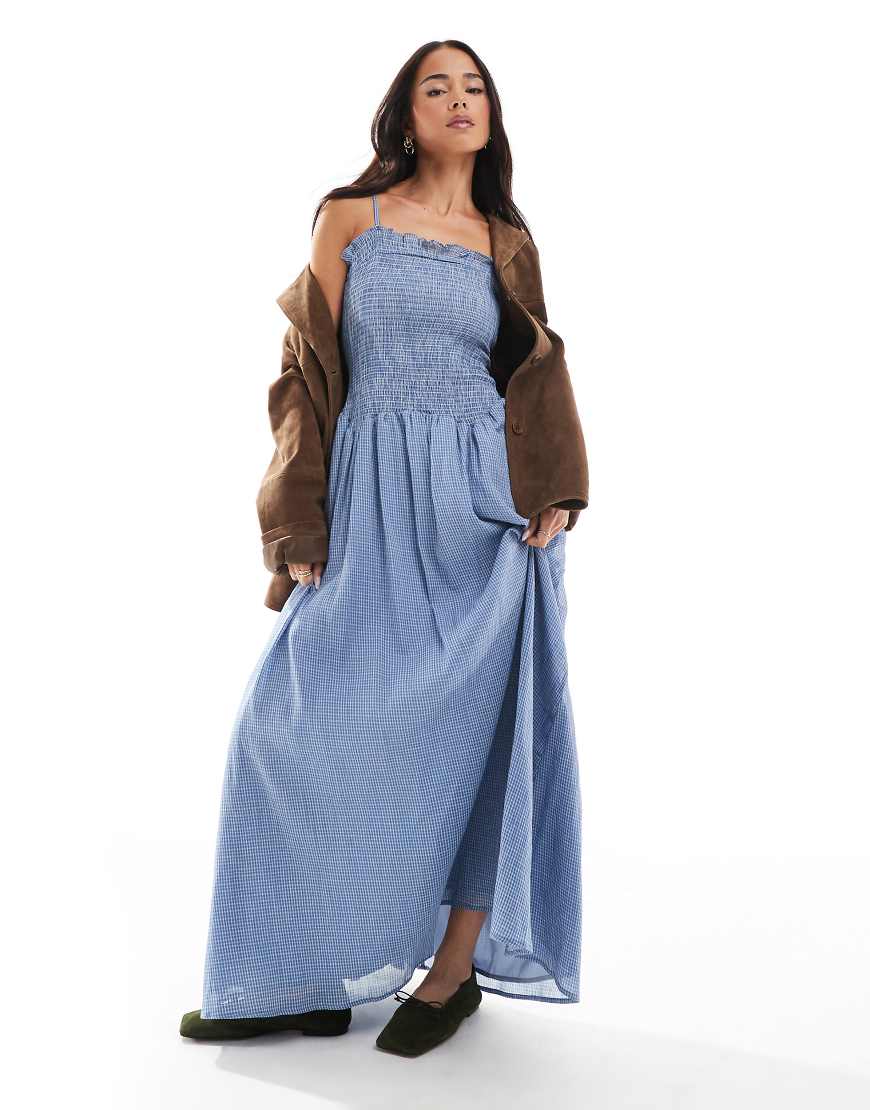 Daisy Street - Gesmoktes Maxikleid mit tiefer Taille und blauem Vichy-Karo Daisy Street - Gesmoktes Maxikleid mit tiefer Taille und blauem Vichy-Karo von Daisy Street