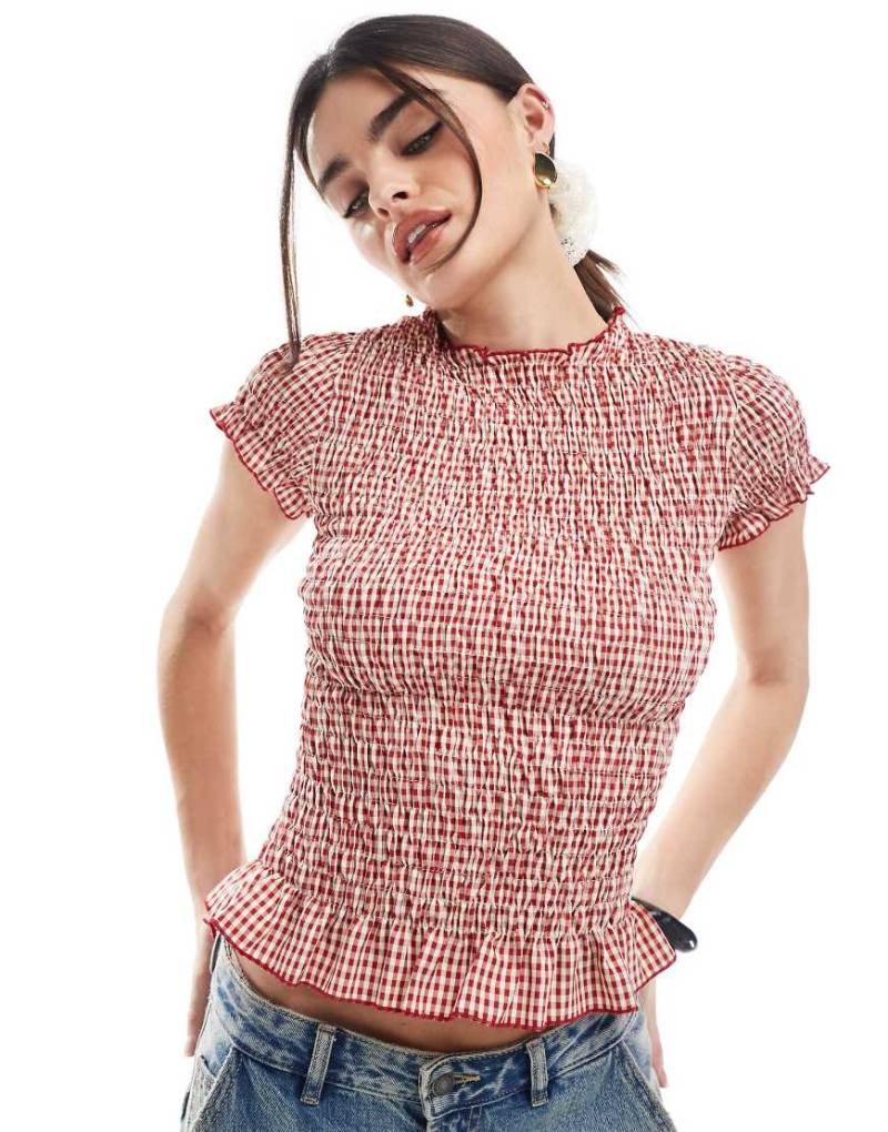 Daisy Street - Gesmoktes Oberteil in Rot mit Vichy-Karo von Daisy Street
