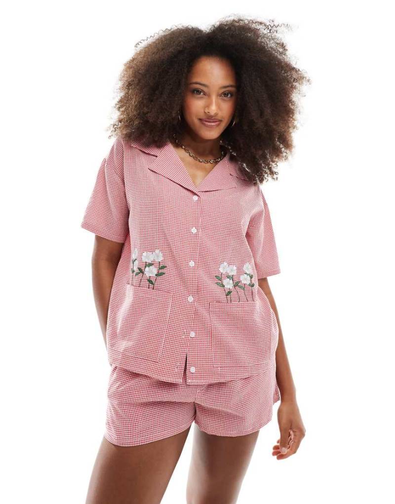 Daisy Street - Hemd mit rot-weißen Vichy-Karos und aufgestickten Blumen, Kombiteil von Daisy Street