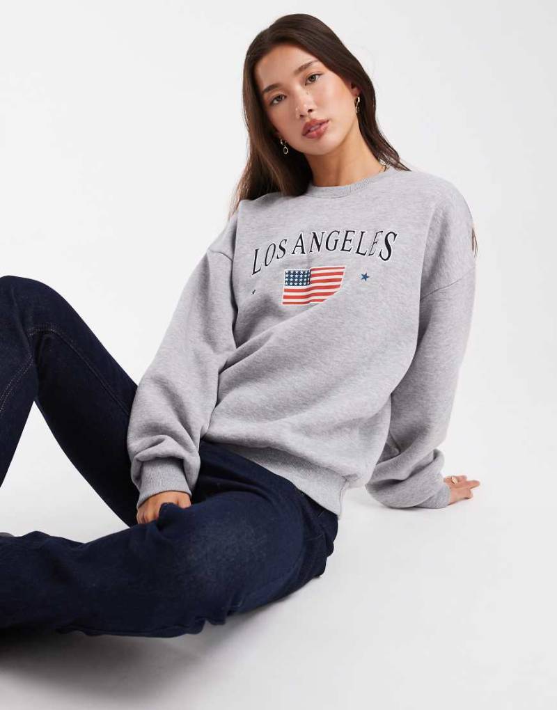 Daisy Street - Langärmliges Sweatshirt in Grau meliert mit LA-Grafik von Daisy Street