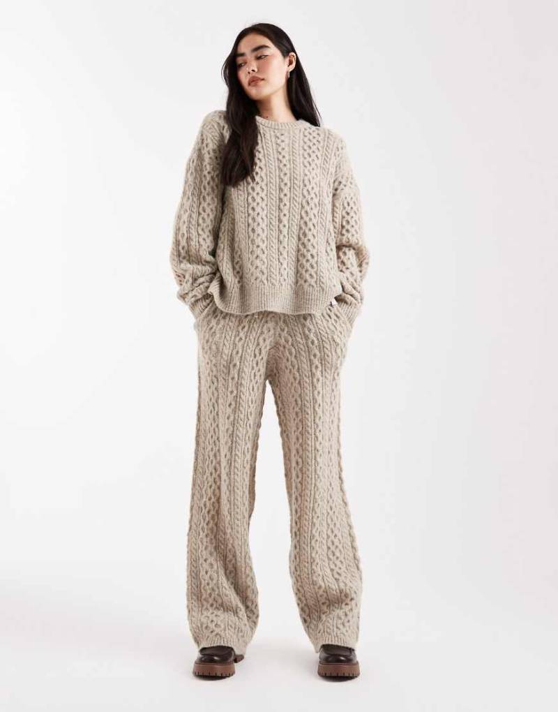 Daisy Street - Lockere, gestrickte Jogginghose in meliertem Grau mit Zopfmuster und weitem Bein, Kombiteil von Daisy Street