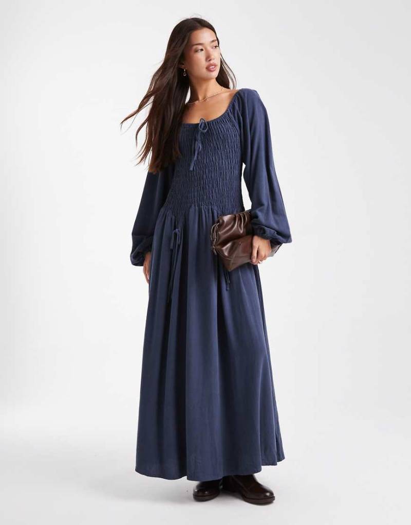 Daisy Street - Maxikleid in Marineblau mit Ballonärmeln und gesmokter Taille von Daisy Street