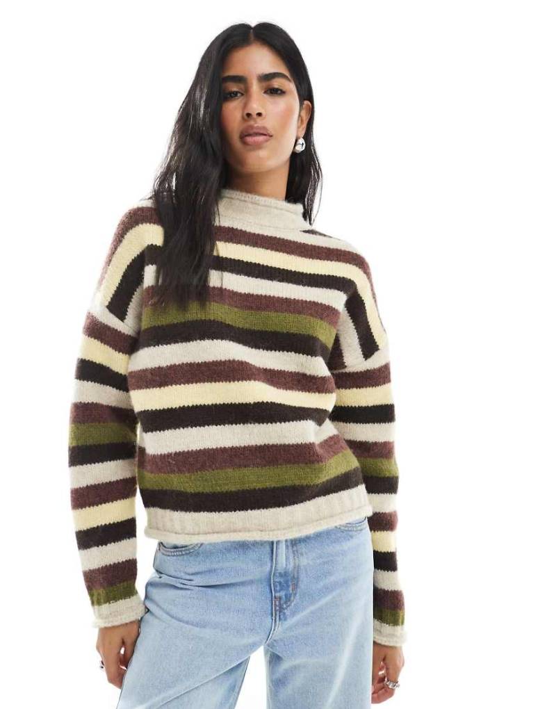 Daisy Street - Mehrfarbig gestreifter Pullover mit Rollkragen und Bund-Bunt von Daisy Street