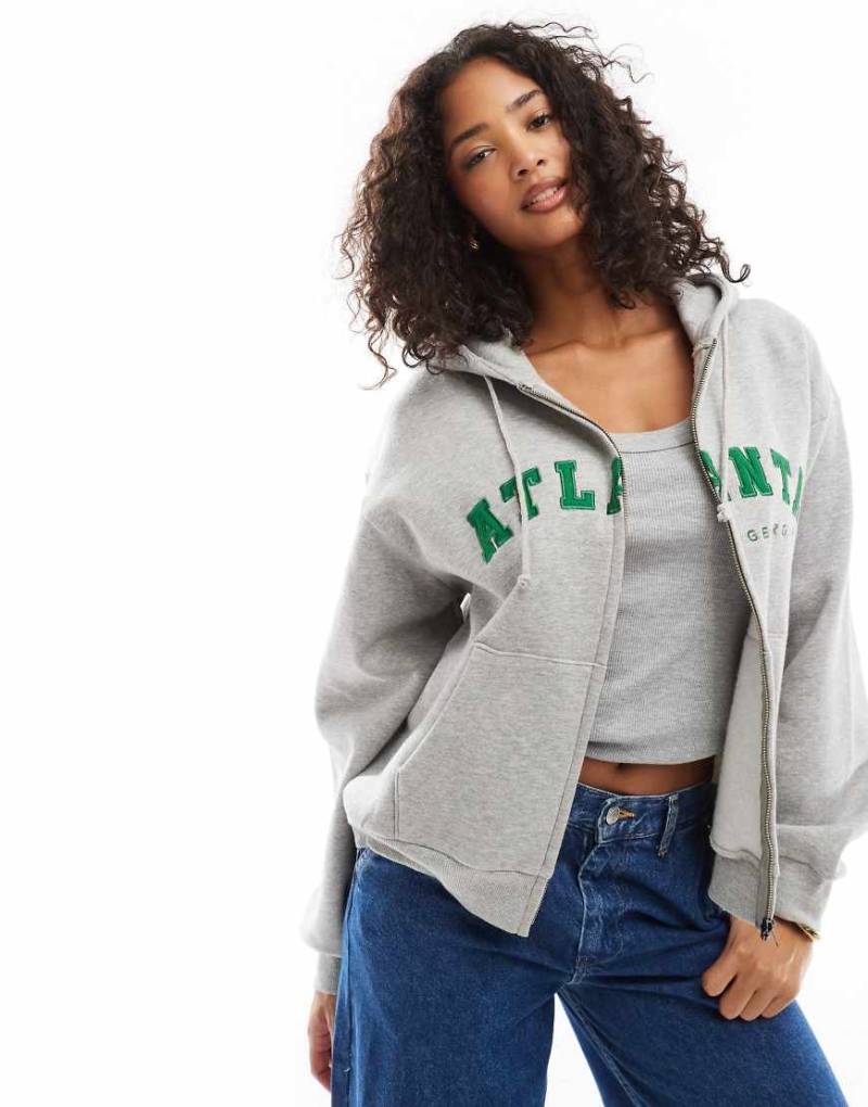 Daisy Street - Oversize-Kapuzenpullover in Grau mit „Atlanta"-Print von Daisy Street