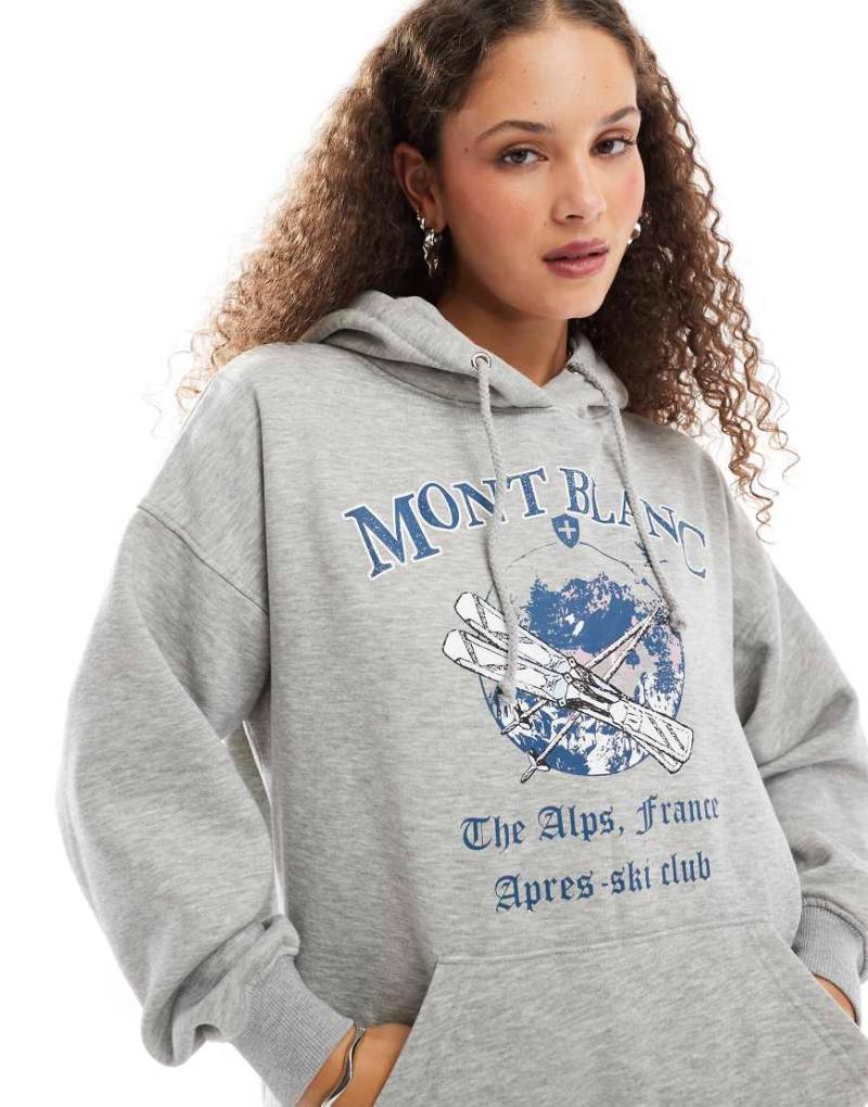 Daisy Street - Oversize-Kapuzenpullover in Grau mit „Mont Blanc"-Print von Daisy Street