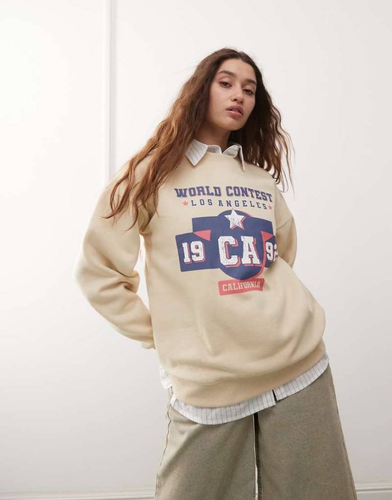 Daisy Street - Oversize-Sweatshirt in Natur mit „1992"-Print-Neutral von Daisy Street