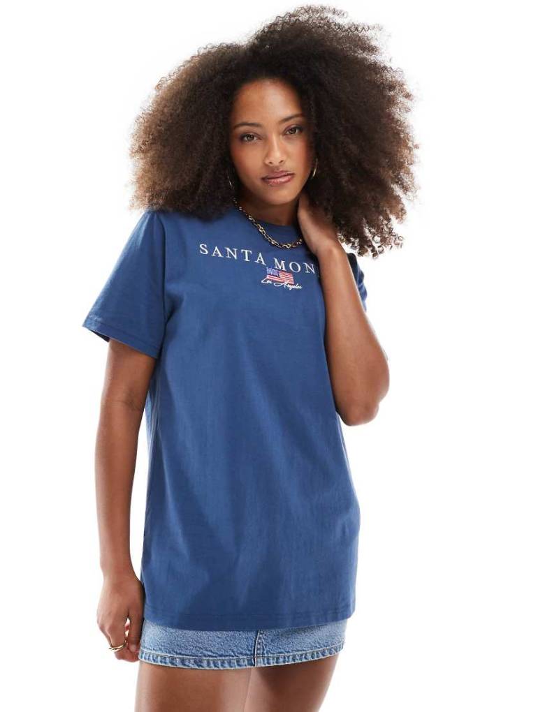 Daisy Street - Oversize-T-Shirt in Marineblau mit „Santa Monica"-Grafikprint von Daisy Street