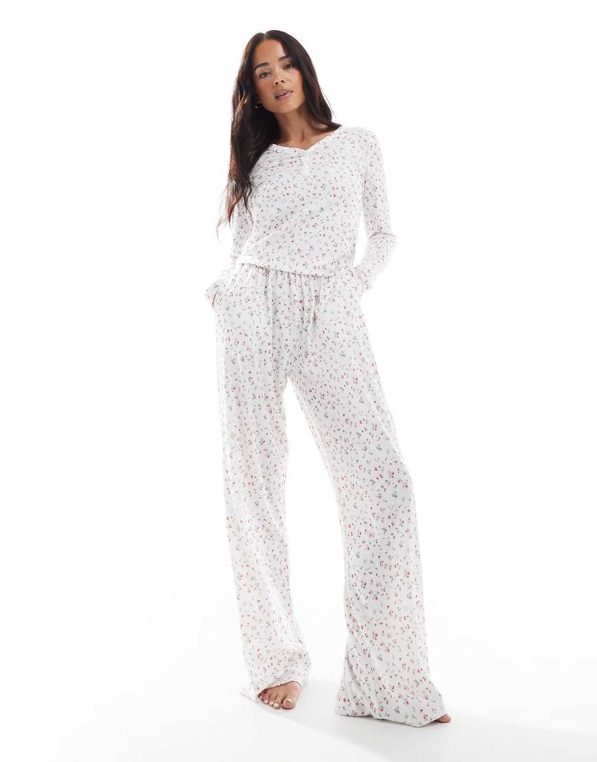 Daisy Street - Pyjama-Hose mit Blümchenmuster-Weiß von Daisy Street