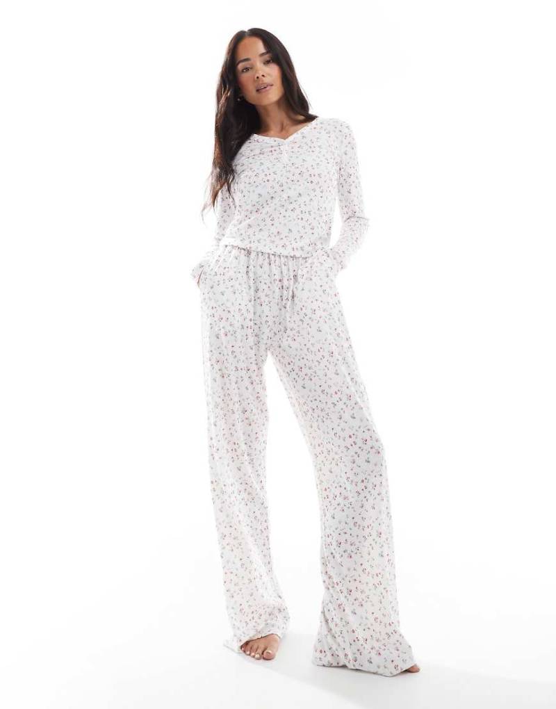 Daisy Street - Pyjama-Hose mit Blümchenmuster-Weiß von Daisy Street