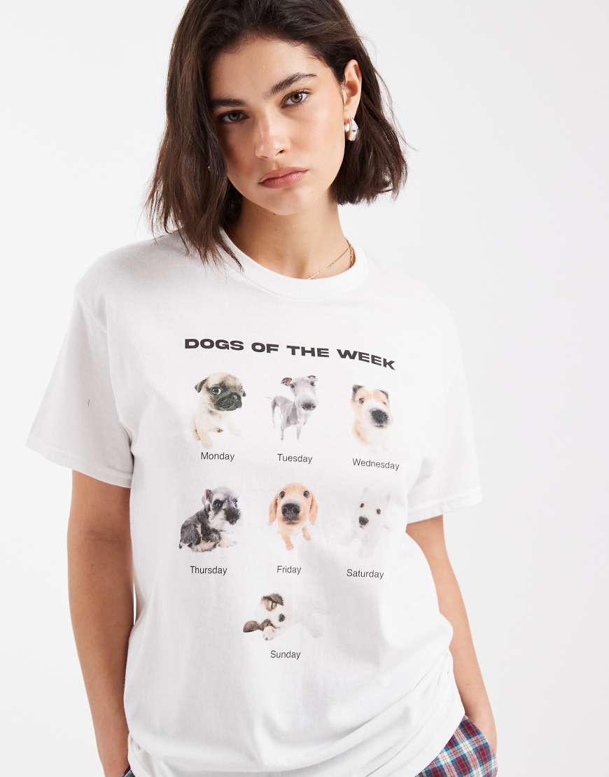 Daisy Street - Pyjama-Oberteil in Weiß mit „Dogs of the Week"-Print von Daisy Street