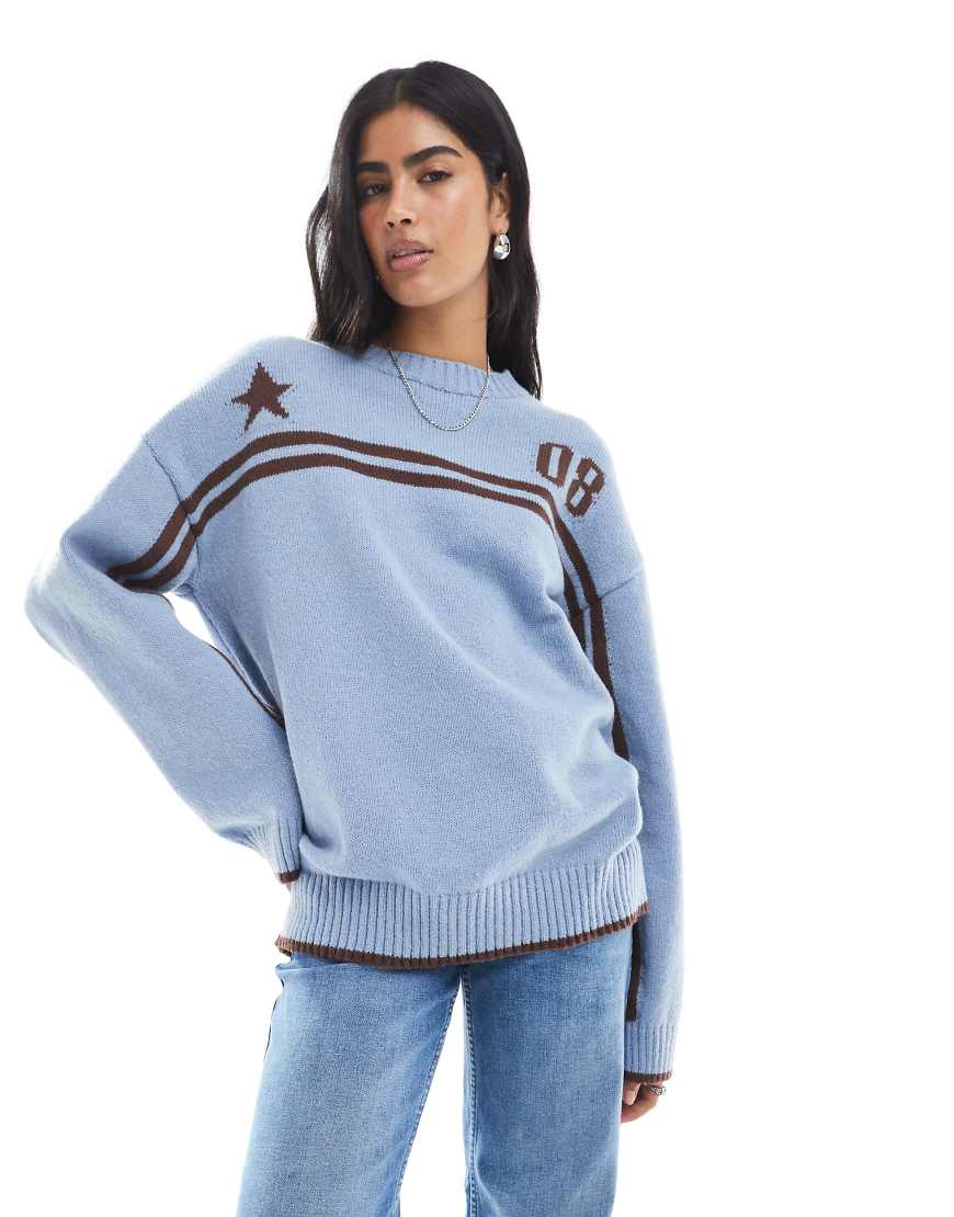 Daisy Street - Relaxed-Fit-Strickpullover in Hellblau mit Intarsienmotiv von Daisy Street