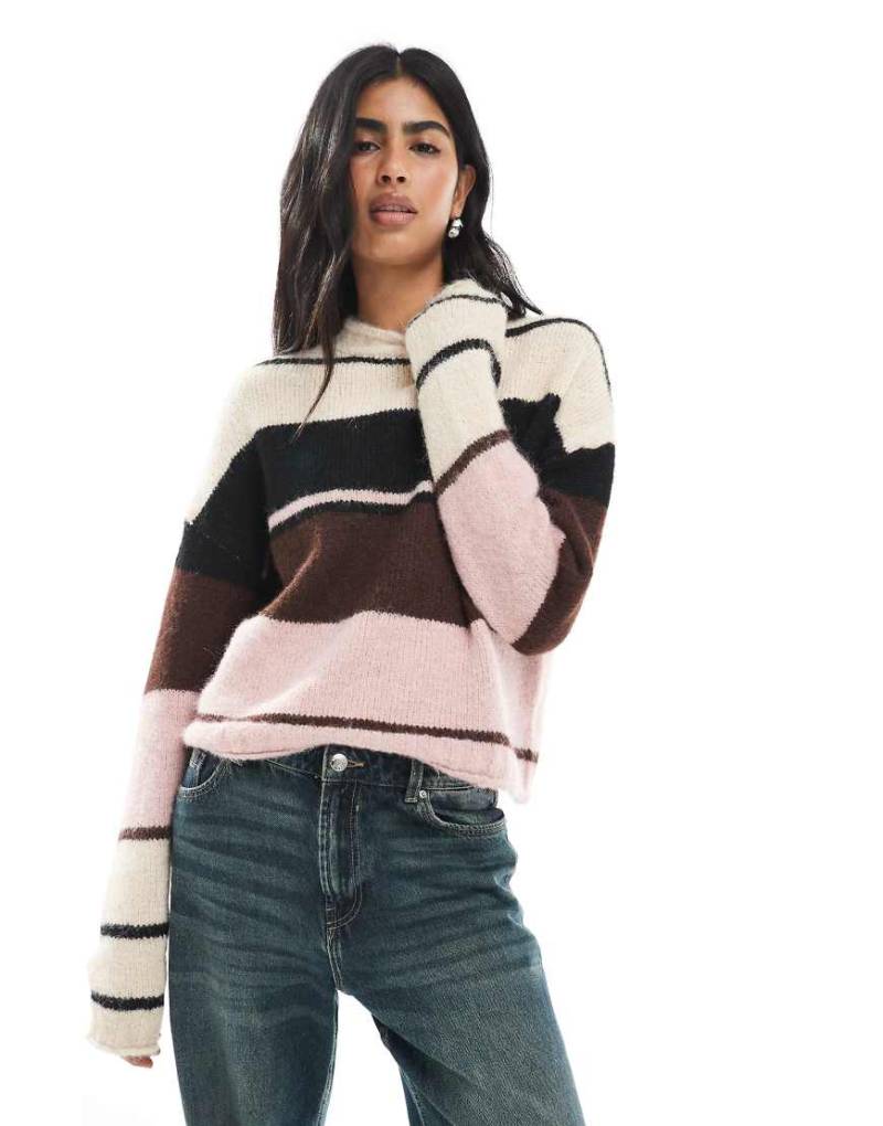 Daisy Street - Rollkragenpullover mit Streifen in Rosa und Beige-Bunt von Daisy Street