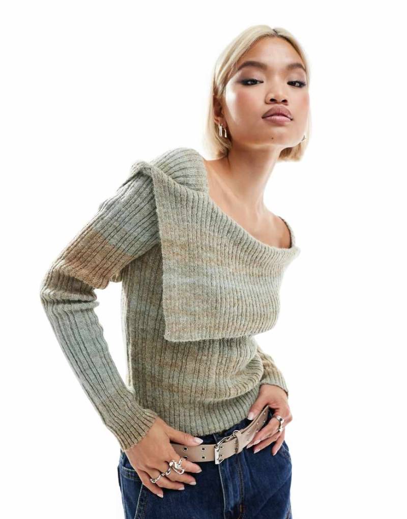 Daisy Street - Schulterfreier Strickpullover mit Spacedye-Färbung-Blau von Daisy Street