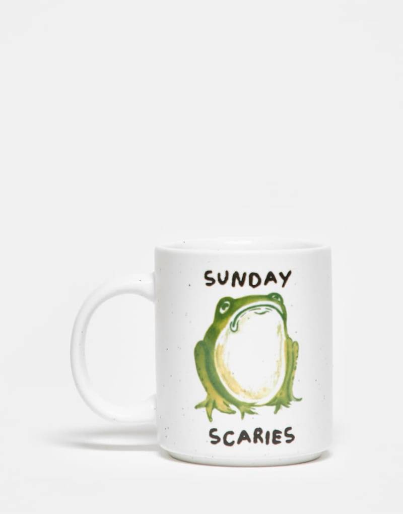 Daisy Street - Sunday Scaries - Becher mit Frosch-Motiv-Weiß von Daisy Street