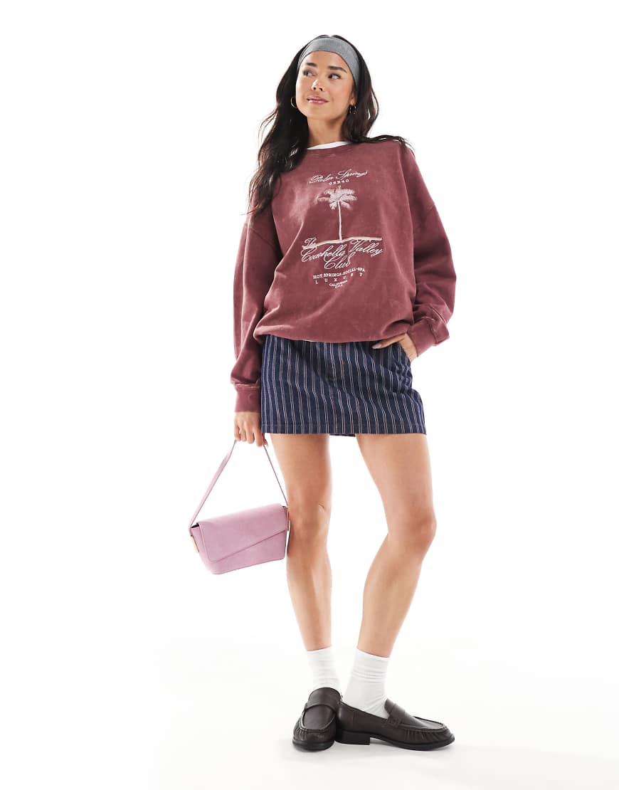 Daisy Street - Sweatshirt in verwaschenem Kastanienbraun mit „Palm Springs"-Motiv-Rot von Daisy Street