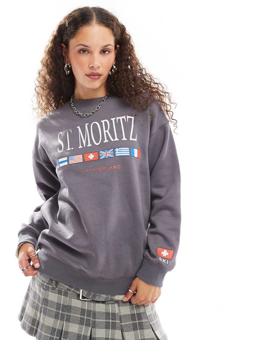 Daisy Street - Sweatshirt mit „St. Moritz"-Grafikprint-Grau von Daisy Street