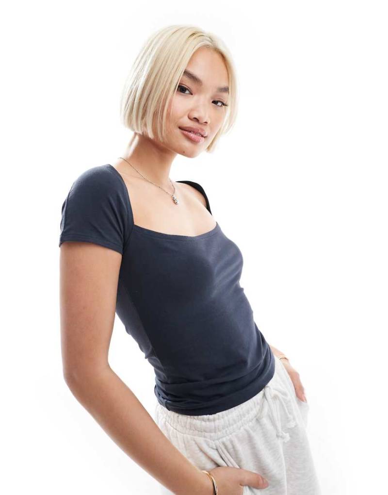 Daisy Street - Top aus Jersey in Anthrazit mit quadratischem Ausschnitt-Schwarz von Daisy Street