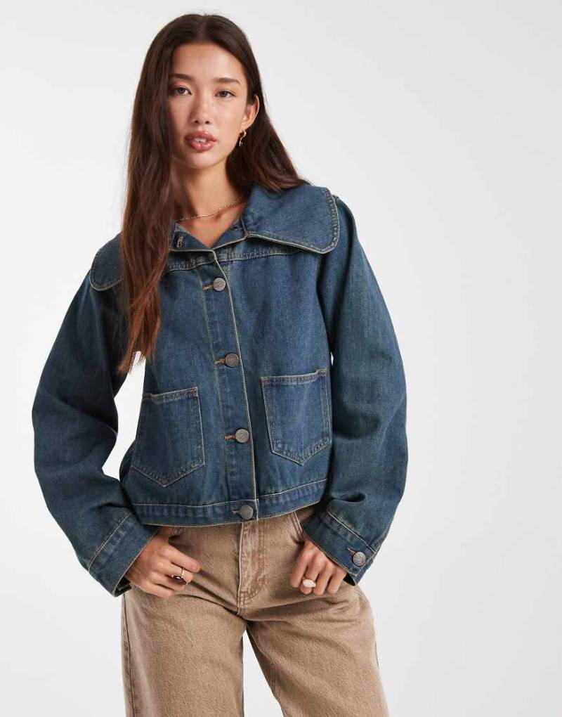 Daisy Street - Verwaschene Jeansjacke in Blau mit Oversize-Kragen von Daisy Street