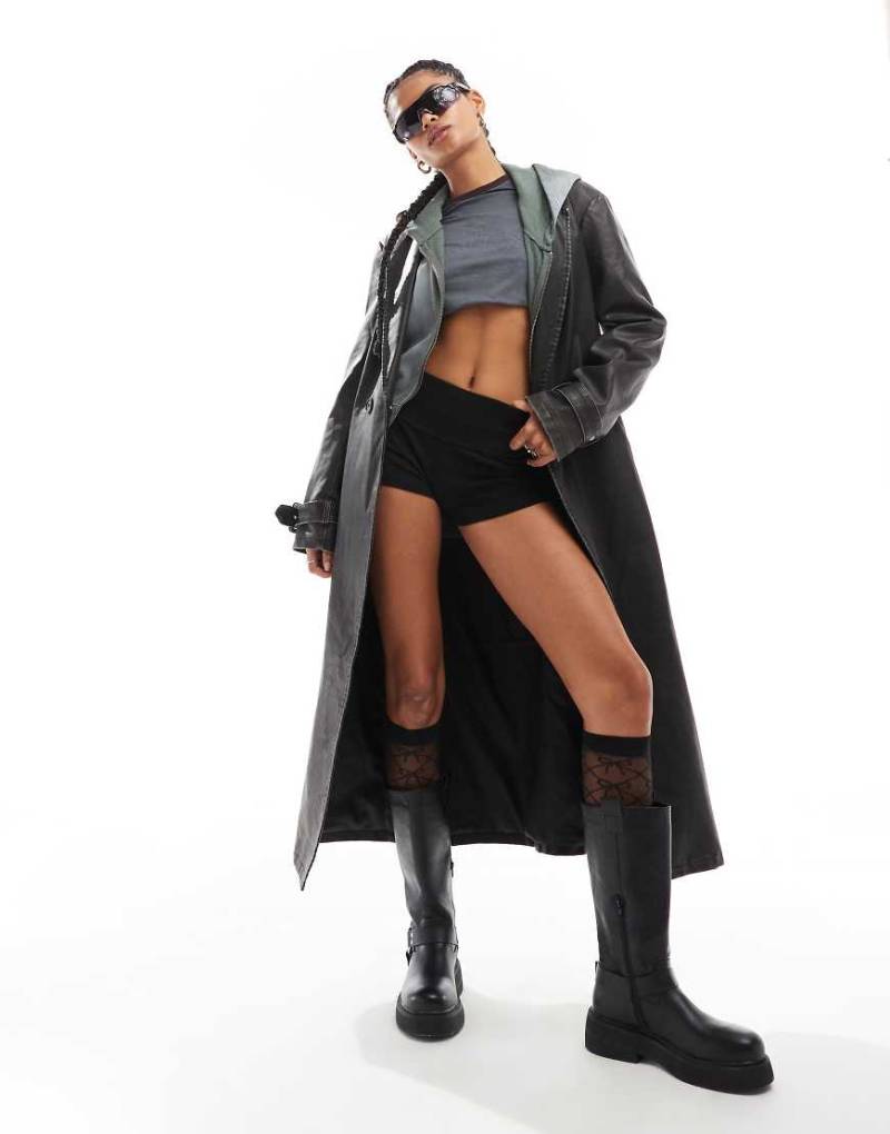 Daisy Street - Weicher Trenchcoat aus verwaschenem Kunstleder-Braun von Daisy Street