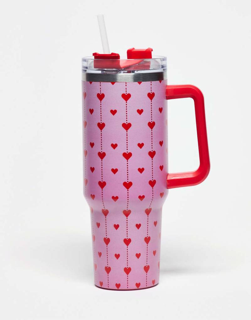 Daisy Street - Wiederverwendbarer Trinkbecher in Rosa mit Herzmuster Daisy Street - Wiederverwendbarer Trinkbecher in Rosa mit Herzmuster von Daisy Street