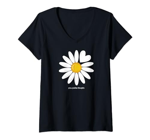 Damen Daisy Flower Grow positive Thoughts Heart Shape Daisy Flower T-Shirt mit V-Ausschnitt von Daisy with heart flower Clothing Co.