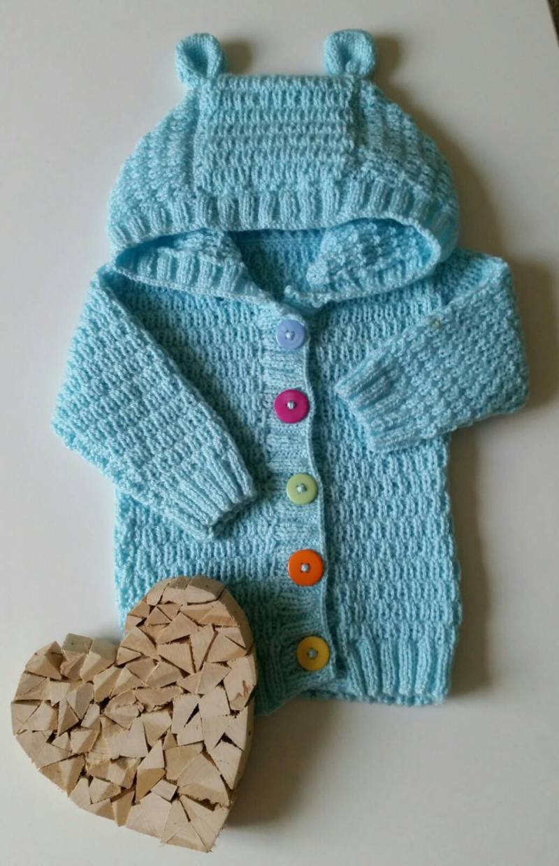 Gestrickte Bärenohr-strickjacke Weicher Acryl-Baby-Kapuzenpulli von DaisyButtonPretties