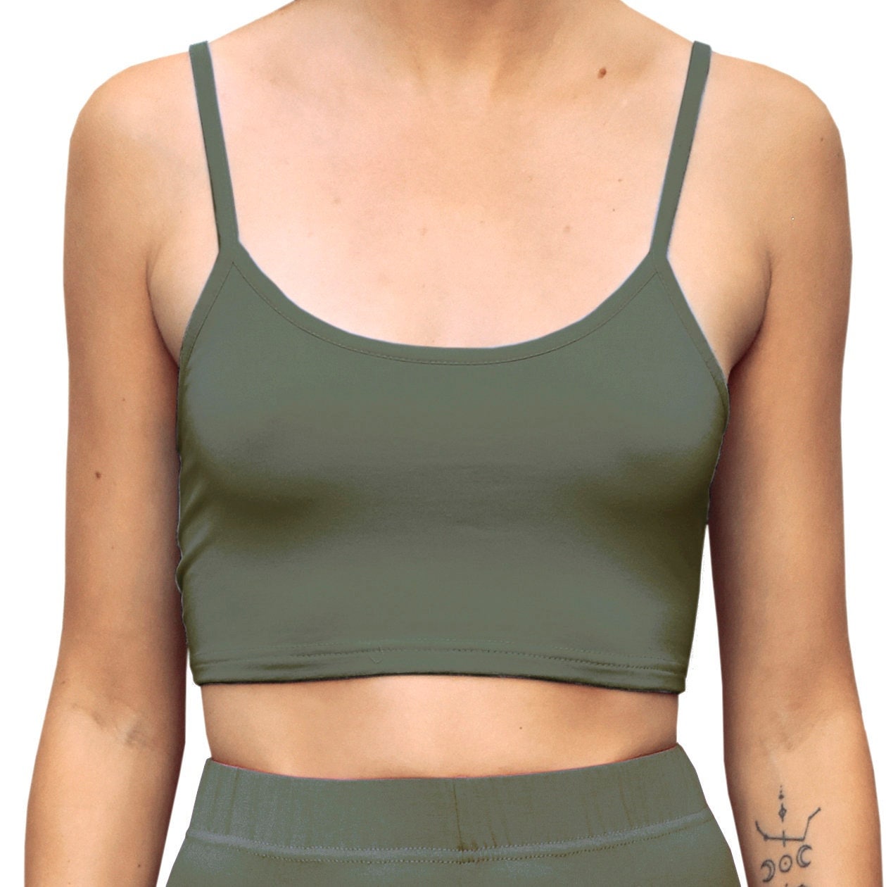 Massiver Olivgrüner Cropped Tank Spaghetti Gurt Cami Mix N Match Crop Top von DaisyDelSolDesigns