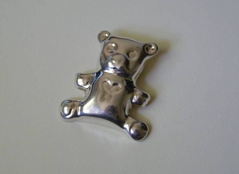 Kitschy Sterling Silber 925 Mexiko Große Und Geschwollene Teddybär-Brosche, 2 Zoll von DaisyDiamondVintage