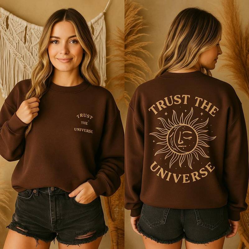 Trust The Universe Sweatshirt - Spiritual Sun & Moon Sweater | Back Print Crewneck Cosmic Boho Positive Energy Gift Trust The Universe Sweatshirt - Spiritual Sun & Moon Sweater | Back Print Crewneck Cosmic Boho Positive Energy Gift von DaisyDreamersClub