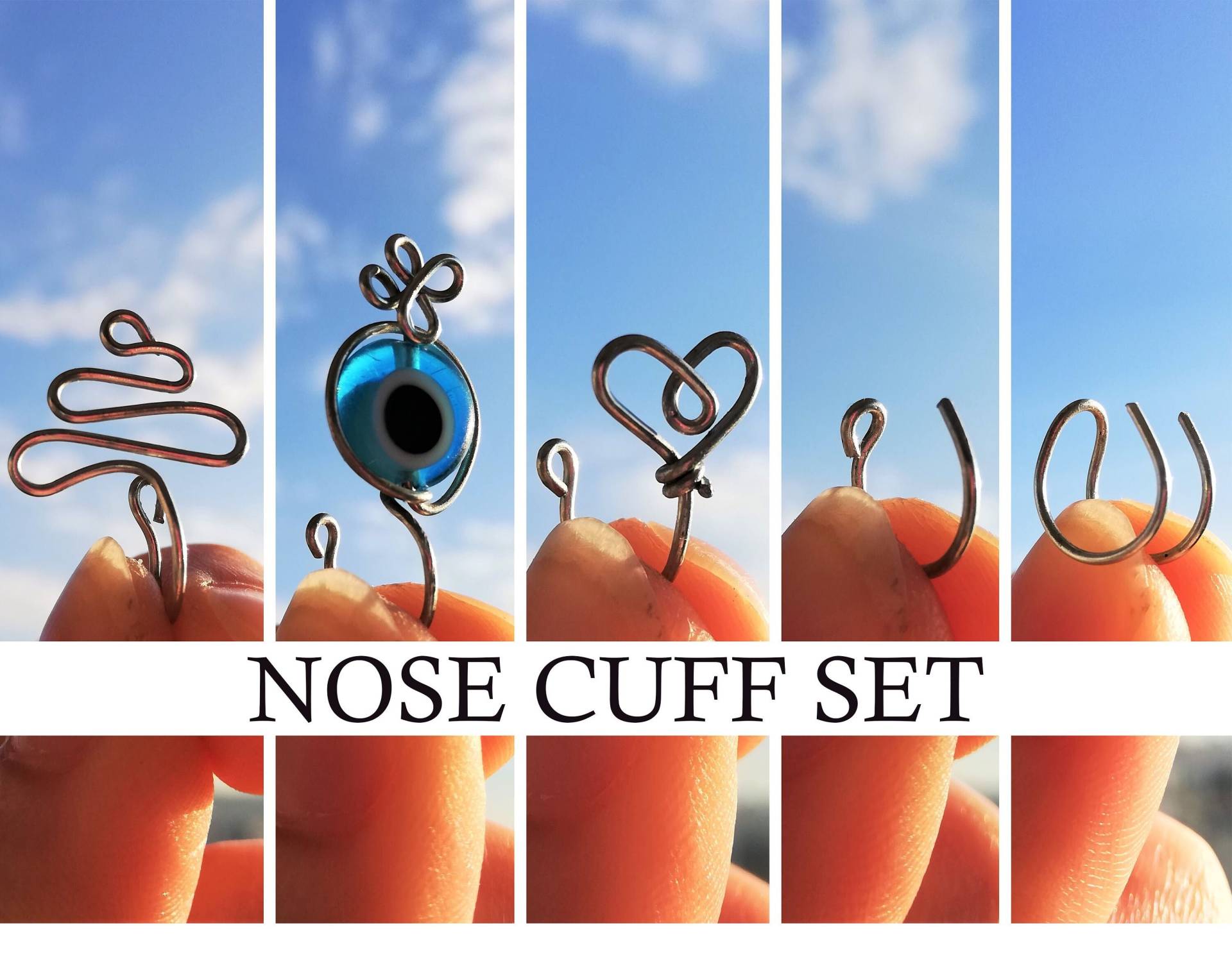 5 Nasenmanschetten Set - Evil Eye Nasenmanschette Verstellbare Kein Piercing Erforderlich Silber Herz Nasenring Nasenreif Gefälschter Faux 5 Nasenmanschetten Set - Evil Eye Nasenmanschette Verstellbare Kein Piercing Erforderlich Silber Herz Nasenring Nasenreif Gefälschter Faux von DaisyJewelryCraft