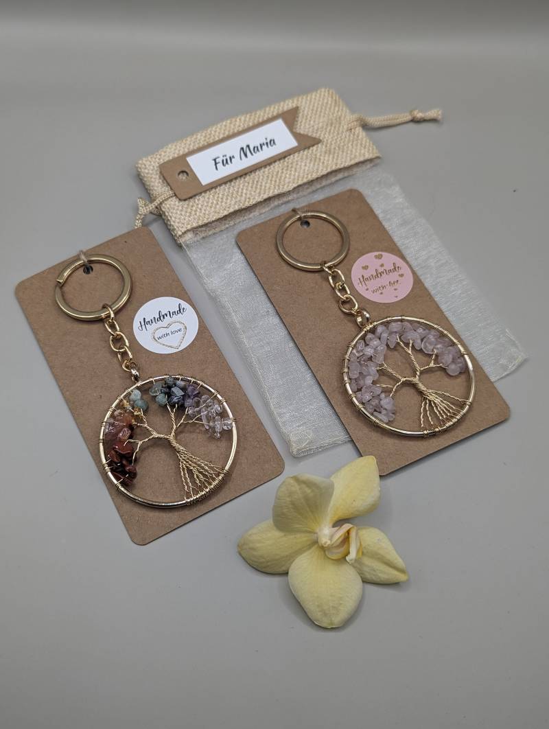 Großer Lebensbaum Anhänger Edelsteine Chakrasteine Gold Rosenquarz Schutzengel Glücksbringer Geschenk Dankeschön Heilsteine Esoterik von DaisyKreationen