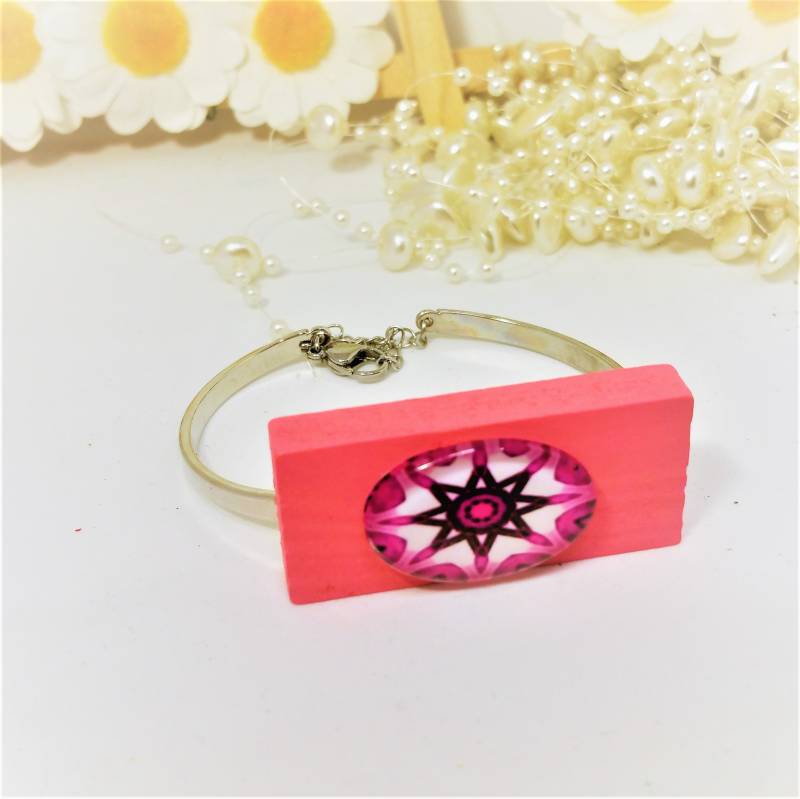 Holz Armband, Armband Aus Holz, Rechteck-Armband, Rosa Retro-Armband, 5. Jubiläum, Mode-statement von DaisyLinksDesigns