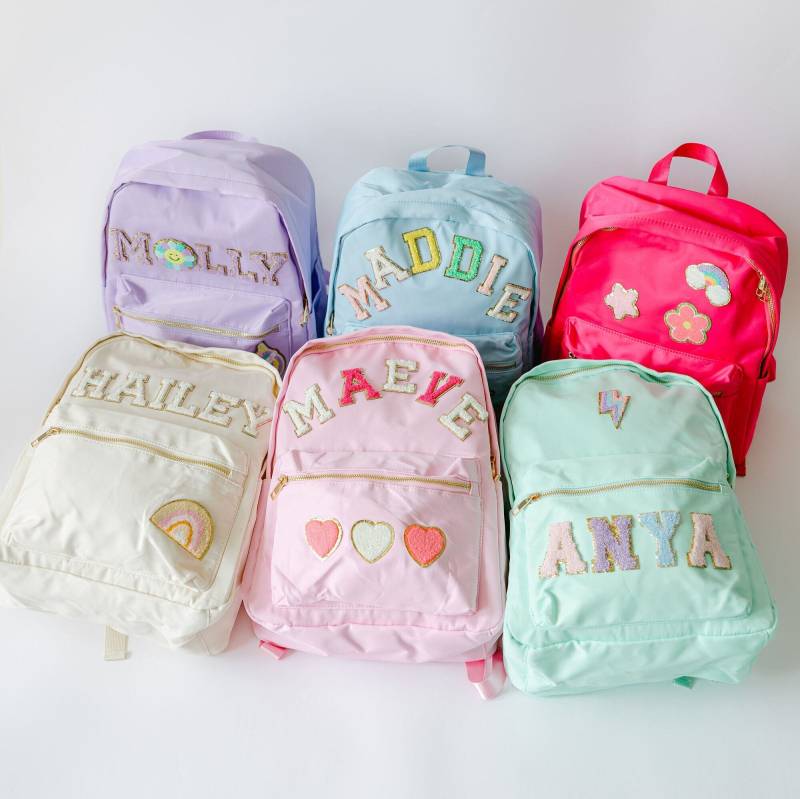 Personalisierter Nylon Rucksack | Anpassbare Chenille Patch Tasche Kinder Zurück Zu Schultasche Personalisiertes Geschenk Custom Patches Personalisierter Nylon Rucksack | Anpassbare Chenille Patch Tasche Kinder Zurück Zu Schultasche Personalisiertes Geschenk Custom Patches von DaisyScottDesigns