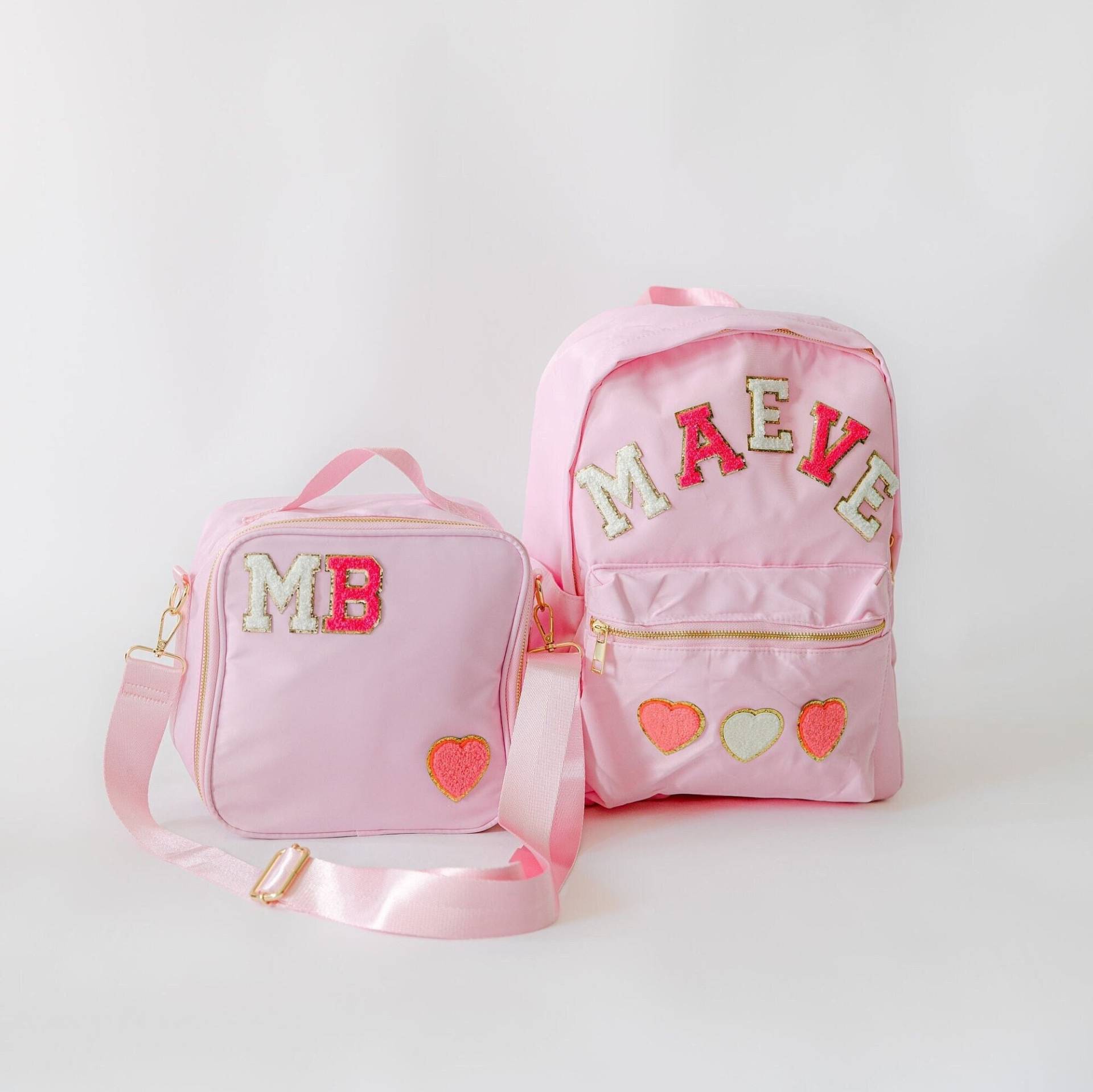 Personalisierter Nylon Rucksack Und Lunch Bag | Anpassbare Chenille Patch Tasche Kid Back To School Custom Patches Box von DaisyScottDesigns