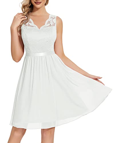 Daisyaner Damen Elegant Abendkleider Festliches Kleid V-Ausschnitt Brautkleid Standesamt Cocktailkleid Maxi Vokuhila Ballkleider White S von Daisyaner