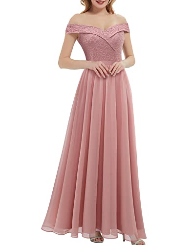 Daisyaner Damen Schulterfrei V-Ausschnitt Formale Kleider Hochzeitskleider Elegant Abend Cocktail Lange Kleider für Party, blush, Mittel von Daisyaner