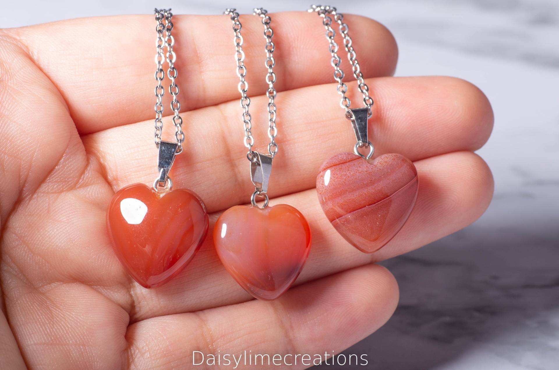 Chalcedon Halskette Herz Karneol Anhänger Halbedelstein Damen Geschenk von DaisylimeCreation