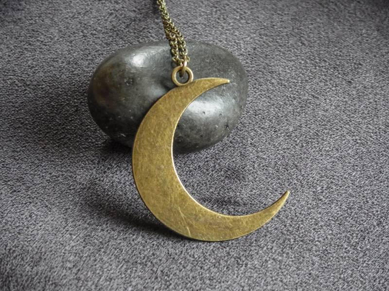 Großer Halbmond Halskette Bronze Mond Anhänger Unisex Herren Damen Geschenk von DaisylimeCreation