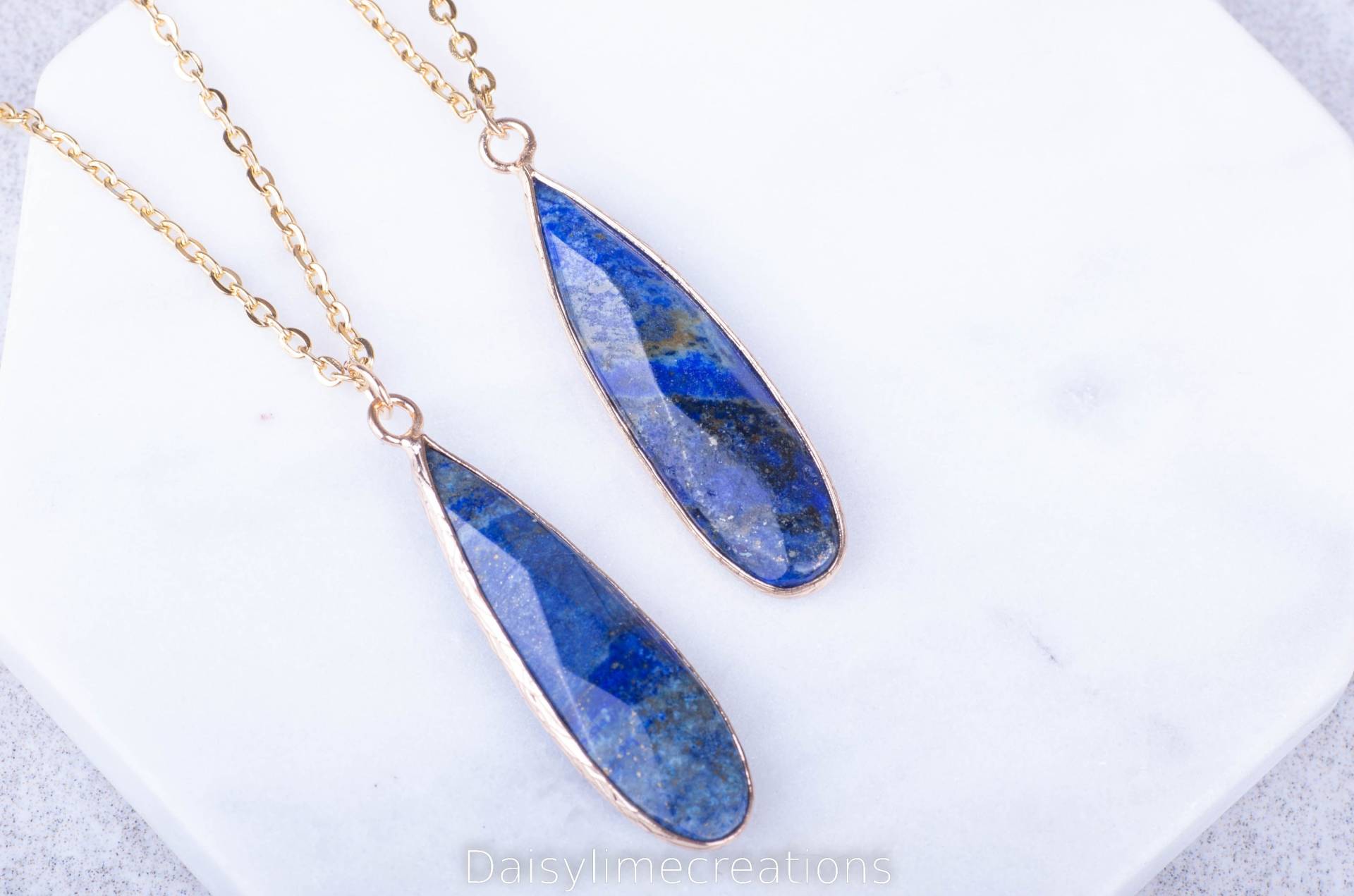 Lapis Lazuli Anhänger Halskette Vergoldet Damen Geschenk 18K von DaisylimeCreation