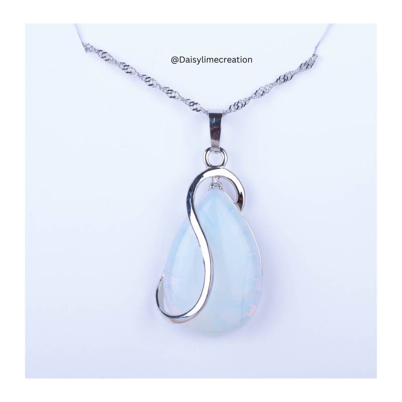 Opalith Drop Anhänger Halskette Healing Wassertropfen Edelstahl Kette Damen Geschenk von DaisylimeCreation