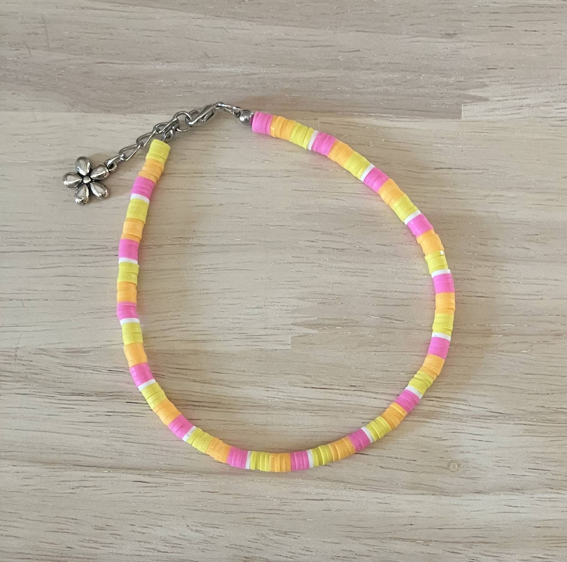 Helles Sorbet Rosa Und Orange Perlen Fußkettchen, Buntes Hellrosa Gänseblümchen Fußkettchen von DaizyDazeJewelry