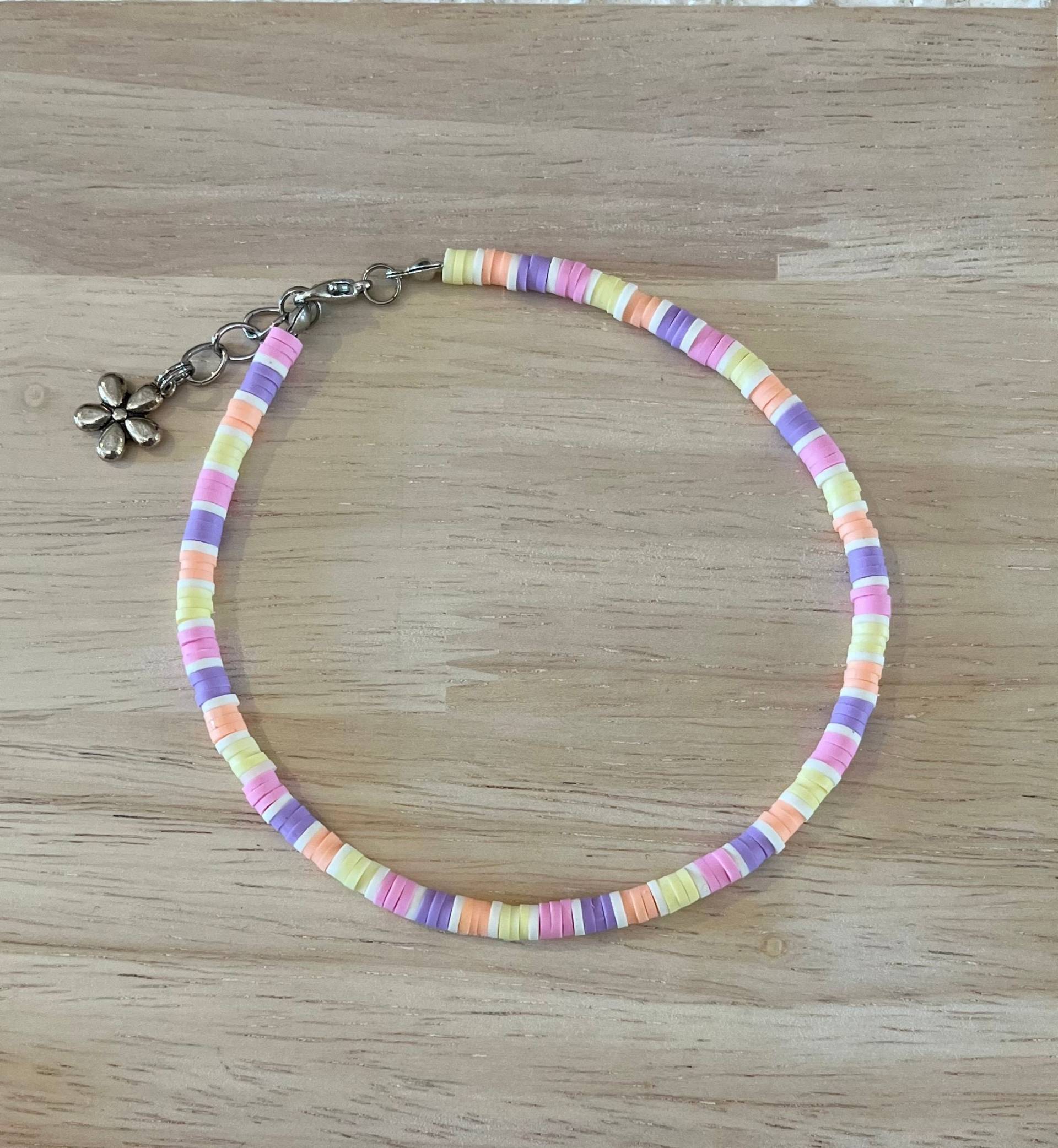 Pastell Perlen Fußkettchen, Gänseblümchen Benutzerdefinierte Rosa & Orange Beachy Fußkettchen von DaizyDazeJewelry