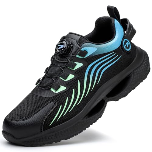 Dajingkj Arbeitsschuhe Damen Leicht Trends Drehknopf Sicherheitsschuhe Blau Atmungsaktiv Stahlkappenschuhe Schlag- und Pannensichere Wanderschuhe Safety Shoes for Women von Dajingkj
