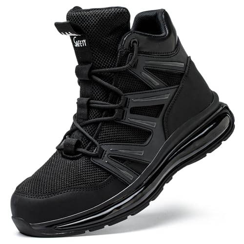 Dajingkj Arbeitsschuhe Damen Luftkissen Sicherheitsschuhe Leicht Stahlkappe Schuhe for Women High-Top-Wanderschuhe Atmungsaktiv Industrie BAU Pannenschutz Stahlkappenschuhe von Dajingkj