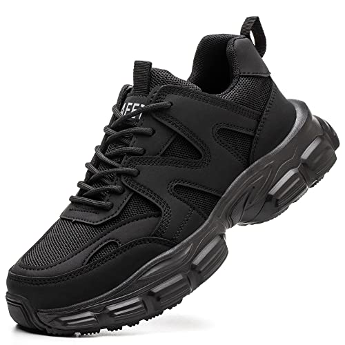 Dajingkj Arbeitsschuhe Damen Sicherheitsschuhe Damen Schwarz Leicht Mode Sportschuhe Schlag und Punktion resistent Stahlkappenschuhe für Frauen Work Atmungsaktiv Wanderschuhe von Dajingkj