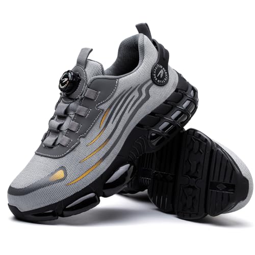 Dajingkj Arbeitsschuhe Damen Sicherheitsschuhe Leicht Grau Trends Drehknopf Sneaker Damen Atmungsaktiv Stahlkappenschuhe Turnschuhe von Dajingkj