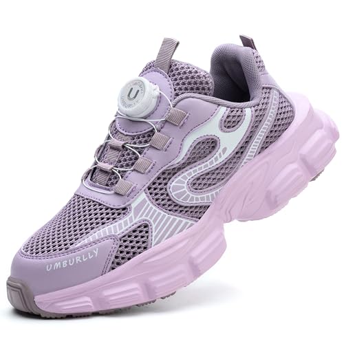 Dajingkj Arbeitsschuhe Damen Sicherheitsschuhe Leicht Violett Bequeme Drehknopf Stahlkappe Sneakers Atmungsaktiv Schlagfeste und Durchtrittsichere Stahlkappenschuhe von Dajingkj