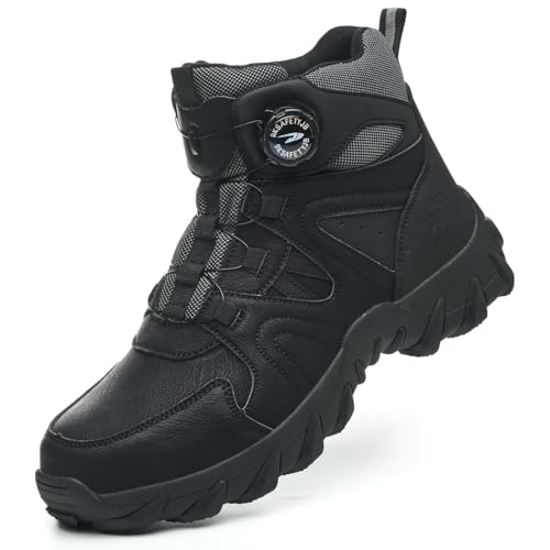 Dajingkj Arbeitsschuhe Herren Damen Mode Drehknopf Sicherheitsschuhe mit Stahlkappe Wasserdicht Sneaker schwarz Anti-Smashing und Anti-Puncture Arbeitsstiefel for Men von Dajingkj