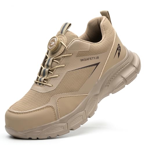 Dajingkj Arbeitsschuhe Herren Damen Sicherheitsschuhe Leicht Khaki Sneakers Trends Drehknopf Stahlkappenschuhe rutschfest Anti-Smashing und Anti-Puncture Turnschuhe von Dajingkj