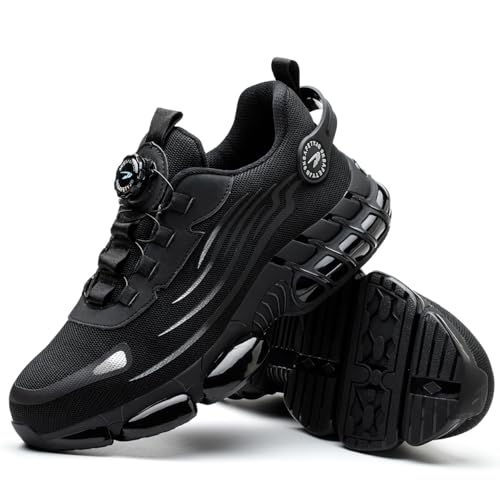 Dajingkj Arbeitsschuhe Herren Leicht Trends Drehknopf Sicherheitsschuhe Safety Sneakers Herren Schwarz Atmungsaktiv Stahlkappenschuhe Turnschuhe von Dajingkj